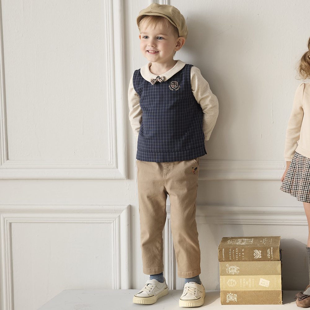 PIPPY 羅紋腰圍棉質休閒長褲 卡其