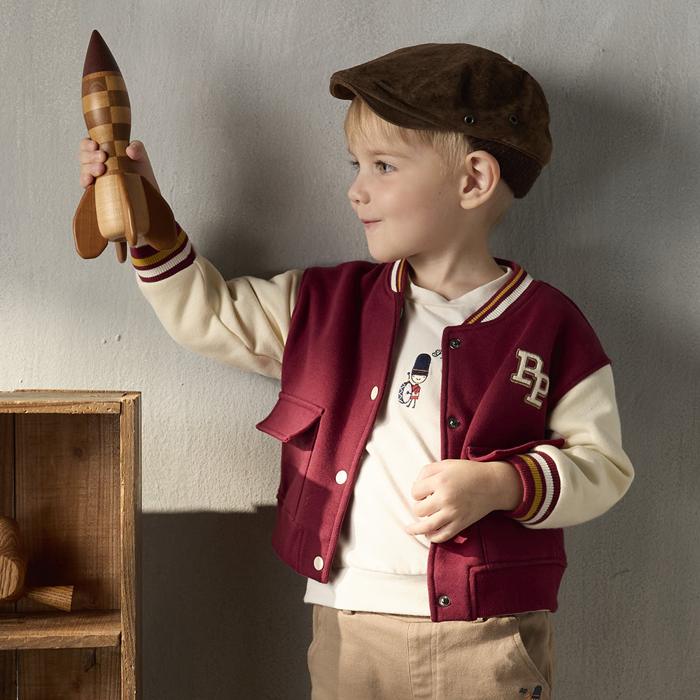 PIPPY 休閒棉質撞色拼接棒球外套(中性款)  紅