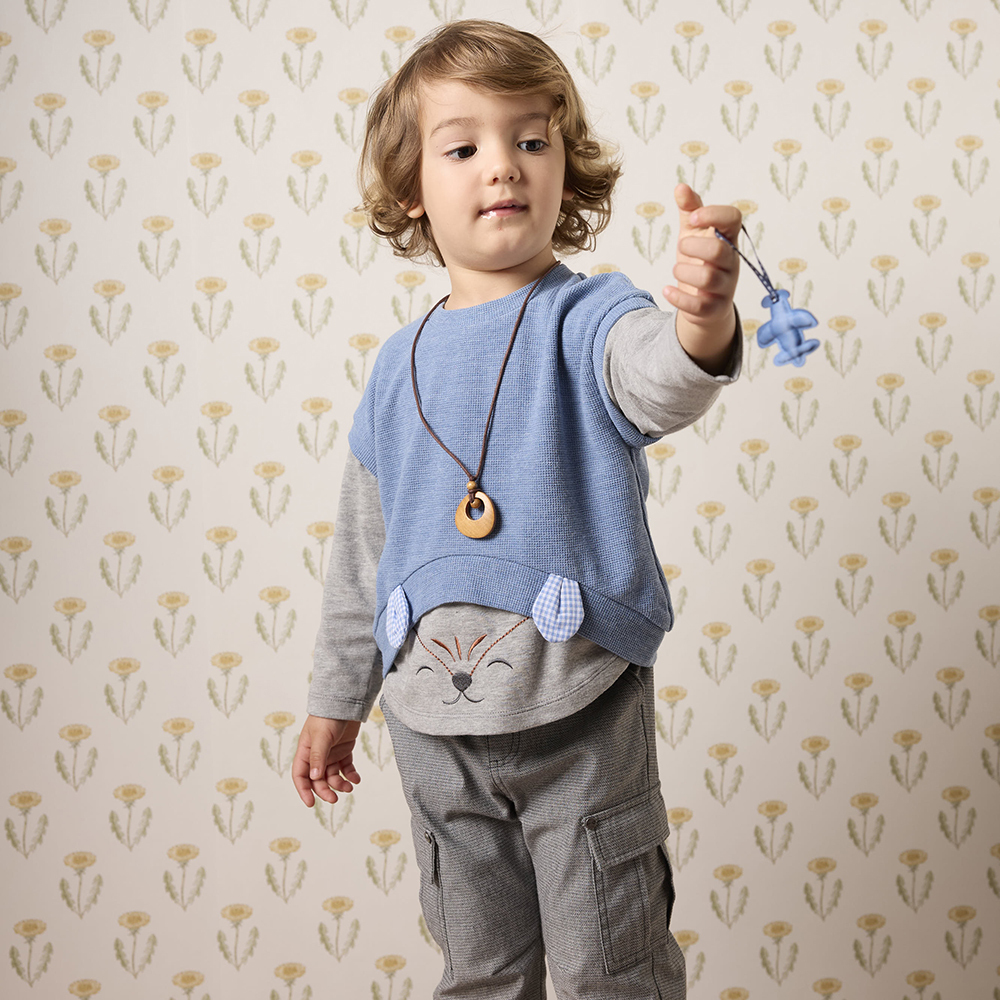 PIPPY 圓領下擺小狐狸假兩件上衣 藍