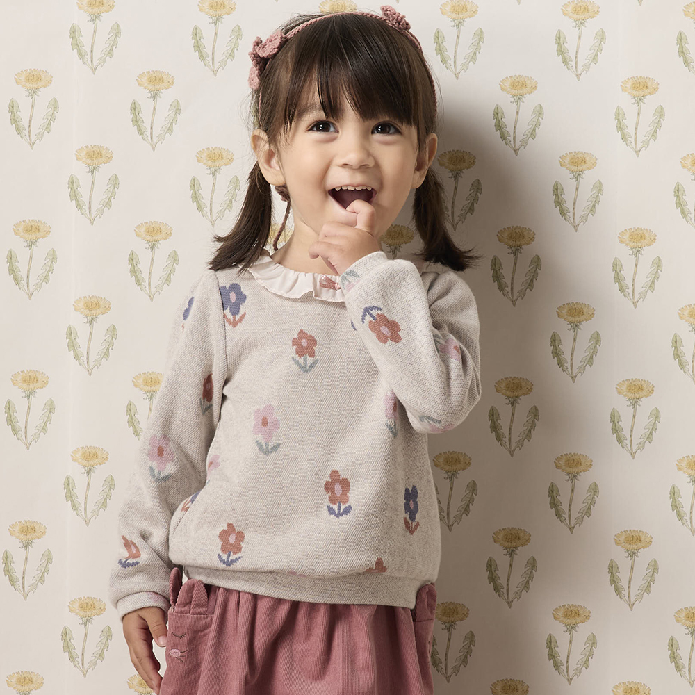 PIPPY可愛小花緹花浪漫荷葉領長袖上衣 米白