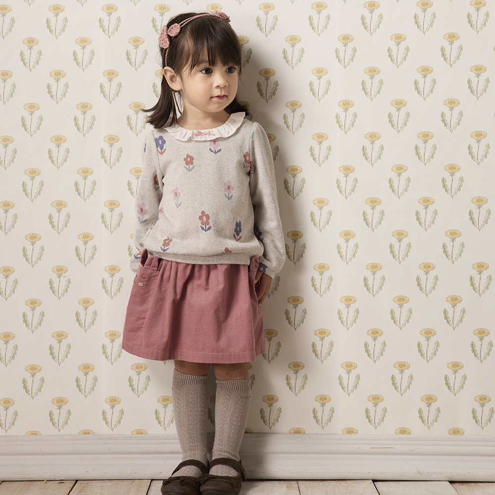 PIPPY可愛小花緹花浪漫荷葉領長袖上衣 米白