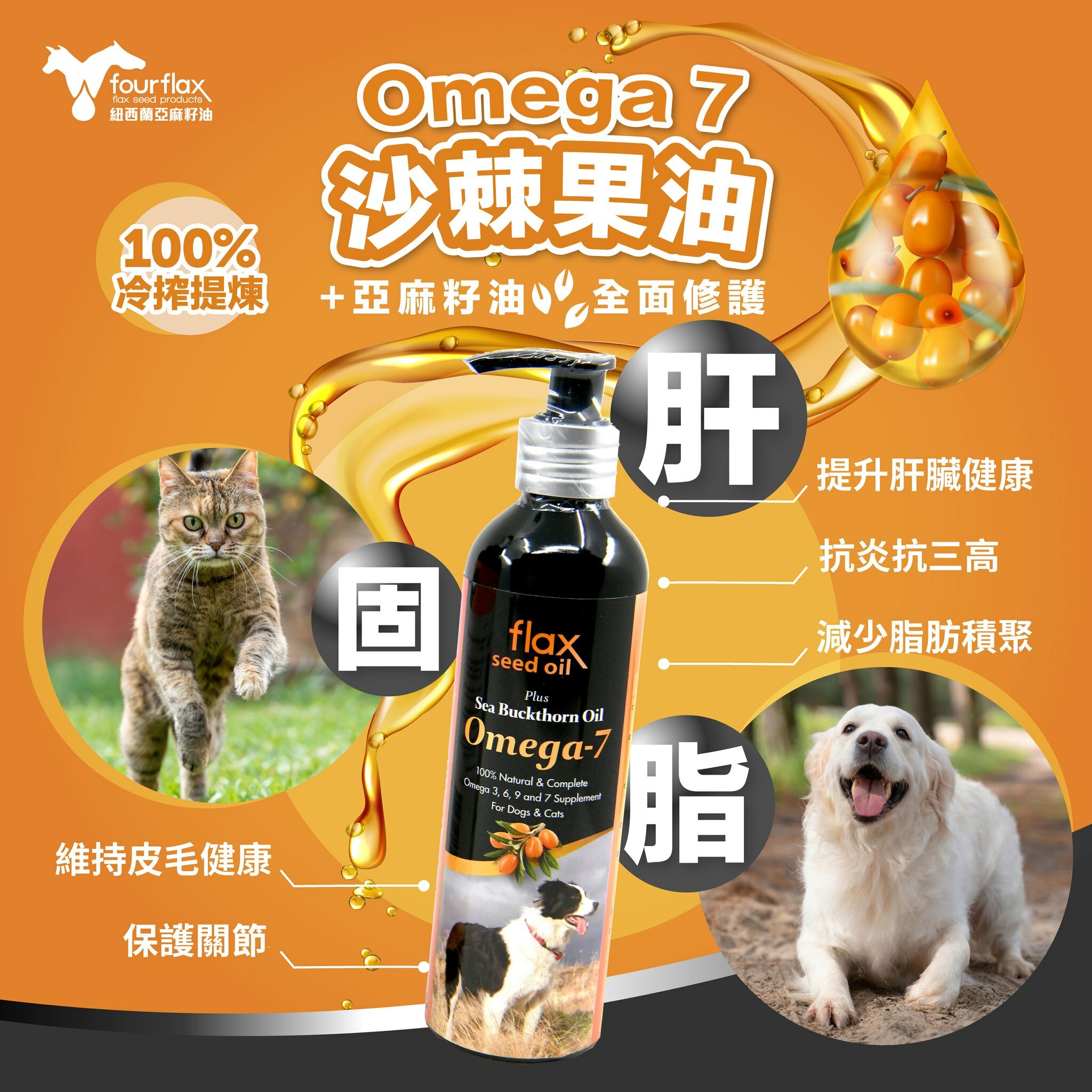 Fourflax 紐西蘭 Omega Up 亞麻籽油 + 沙果棘油 (250ml)