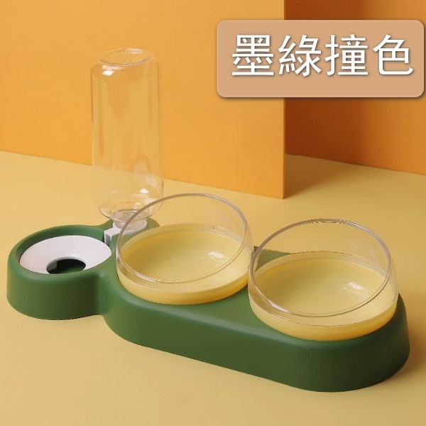 寵物雙碗自動飲水食盆--小綠蝸--【零食+糧食+水】
