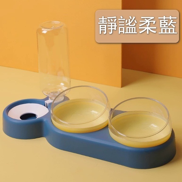 寵物雙碗自動飲水食盆--小藍蝸--【零食+糧食+水】