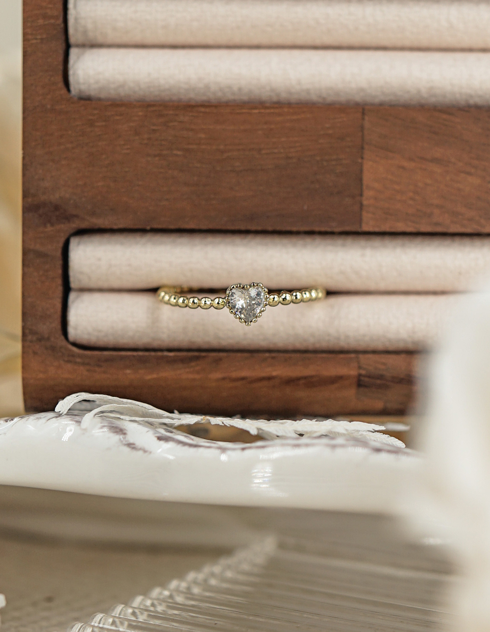 寶石愛心可調式戒指✦白