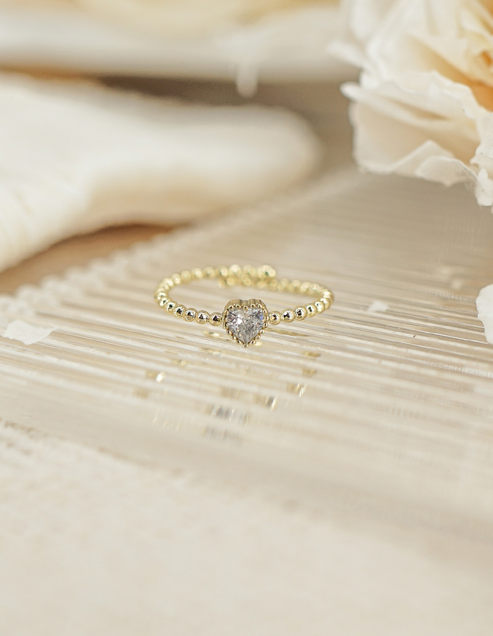 寶石愛心可調式戒指✦白