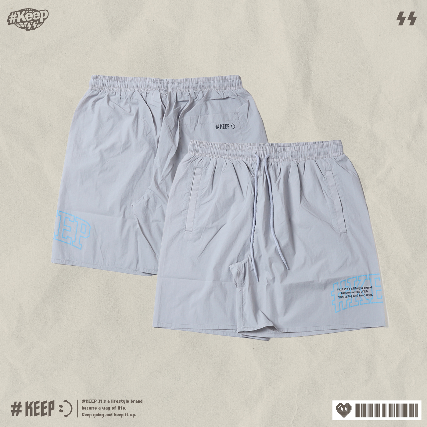 #KEEP WIND SHORTS 黑色 灰銀色 標語輕尼龍風衣休閒短褲【KS241】