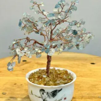 [S] GEMZ & CO HLCT LOVEY DOVEY SPARROW MINI TEACUP TREE, AQUAMARINE/CITRINE, W252 (W252)