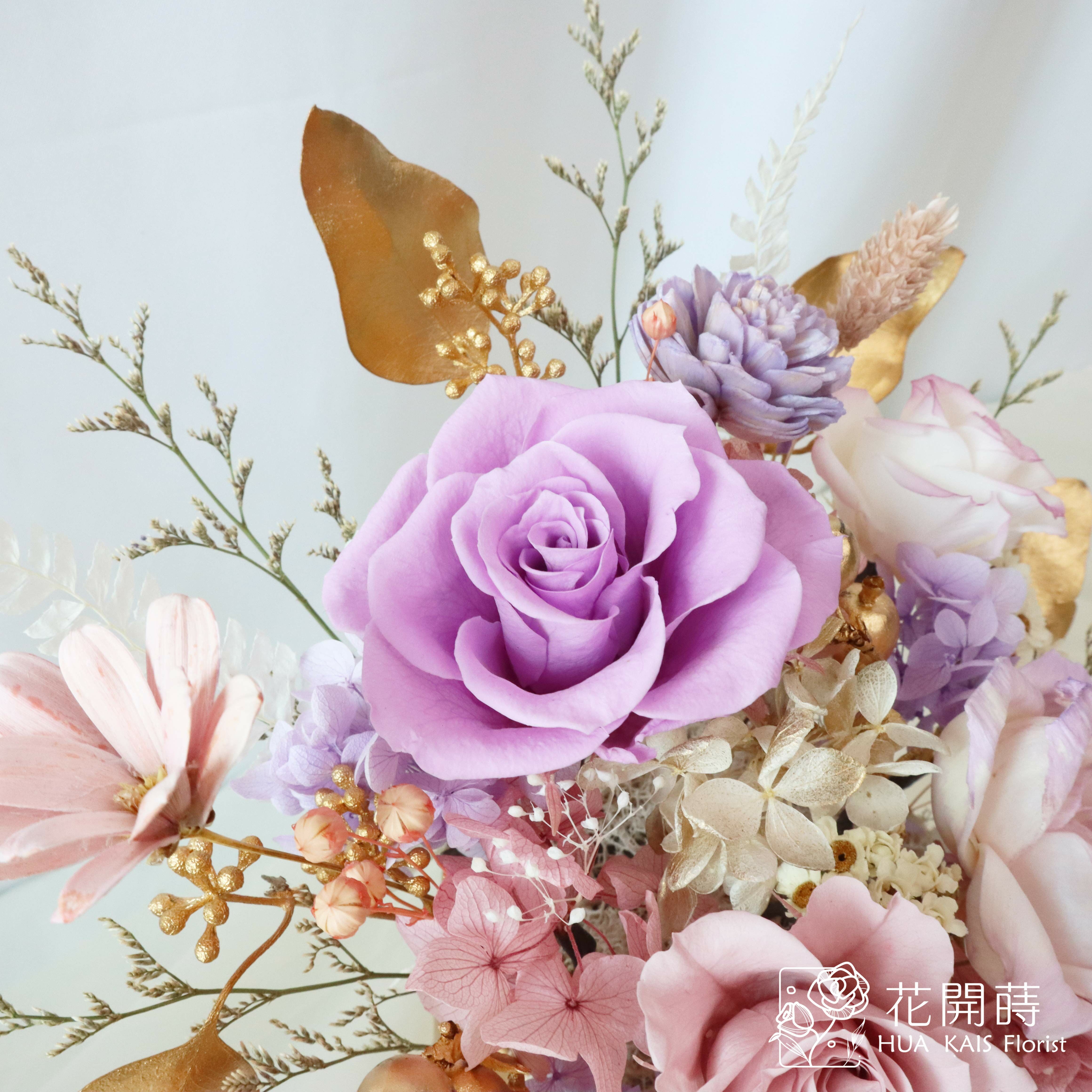 永生桌花|芋頭奶茶L|永生桌花|開幕賀禮|入厝新居|永生花盆花|珍珠桌花|奶白色桌花