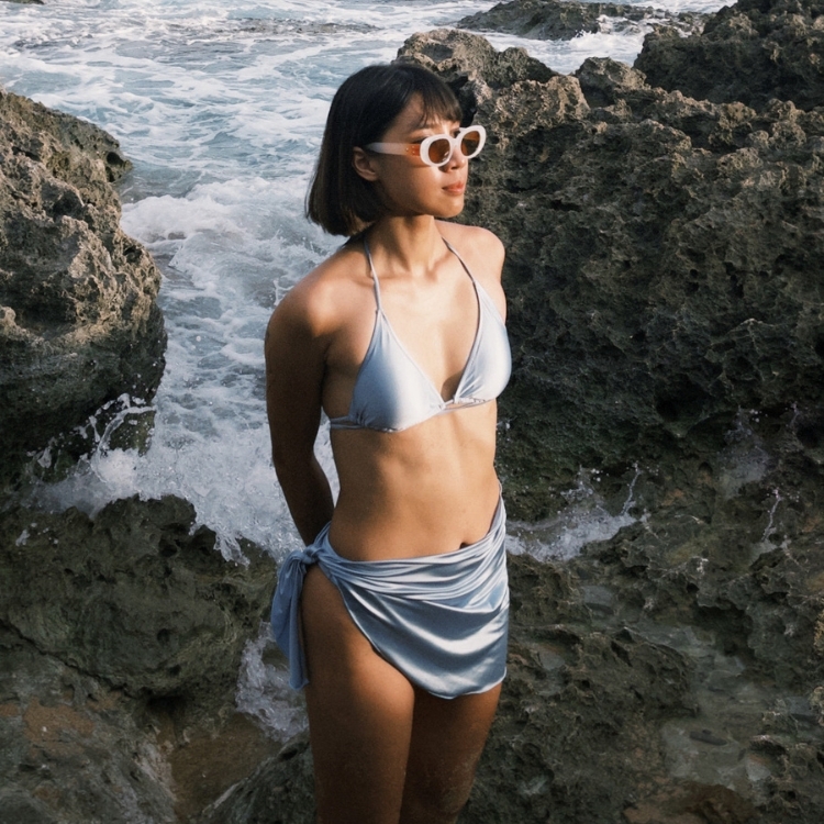 COOCEAN OCEAN GLOW 海光柔緞綁帶比基尼 淺光藍