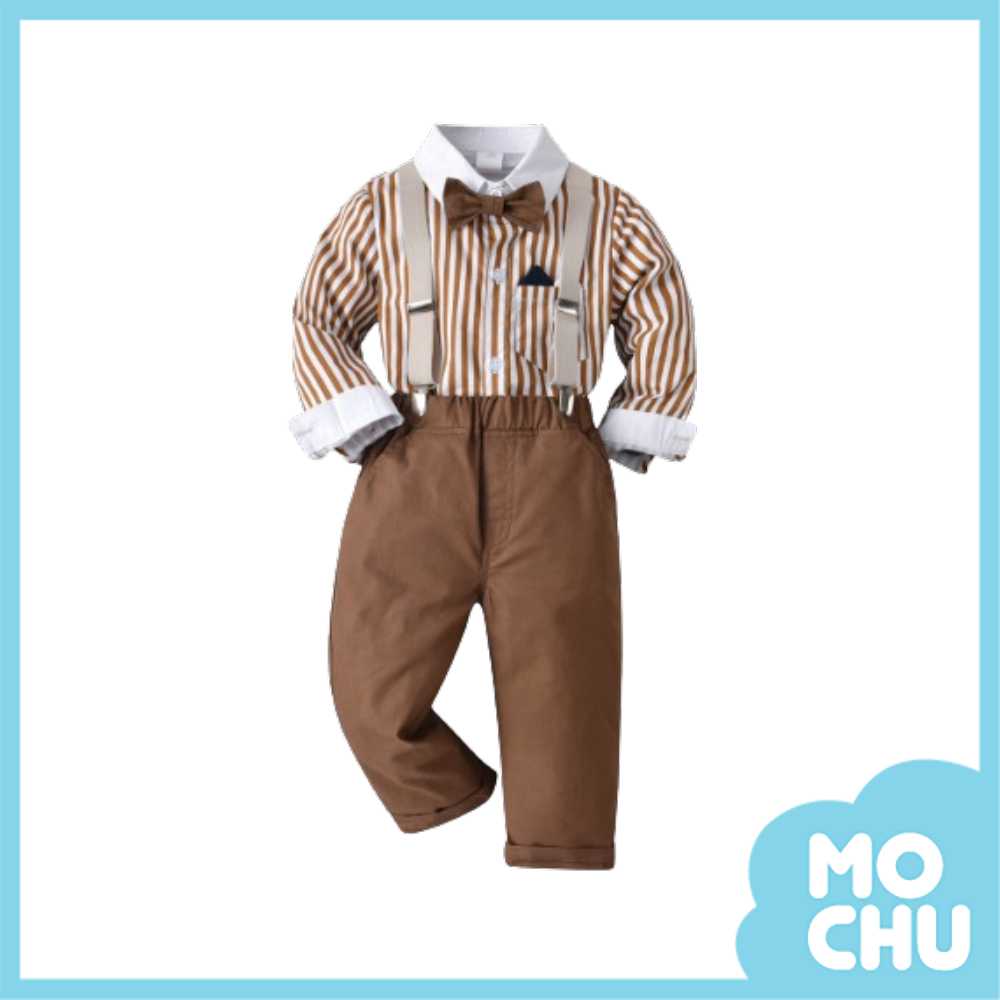 紳士白領條紋吊帶褲套裝(二色）