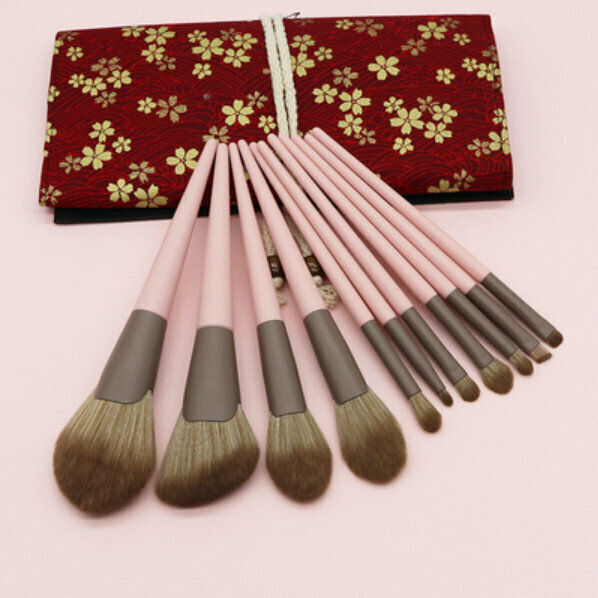 熱推（11支）軟毛化妝刷套裝（11支小布加玫紅包）