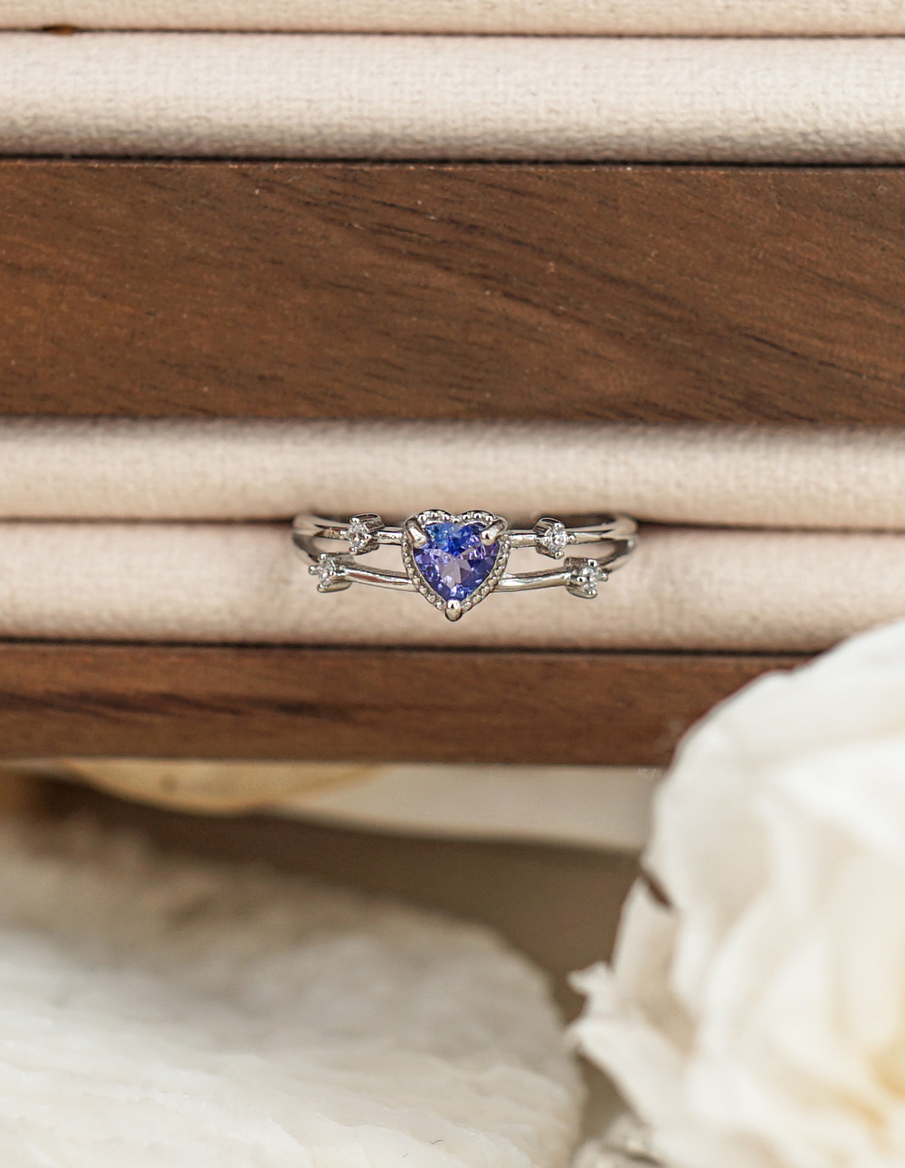 925 純銀雙排坦桑石可調式戒指