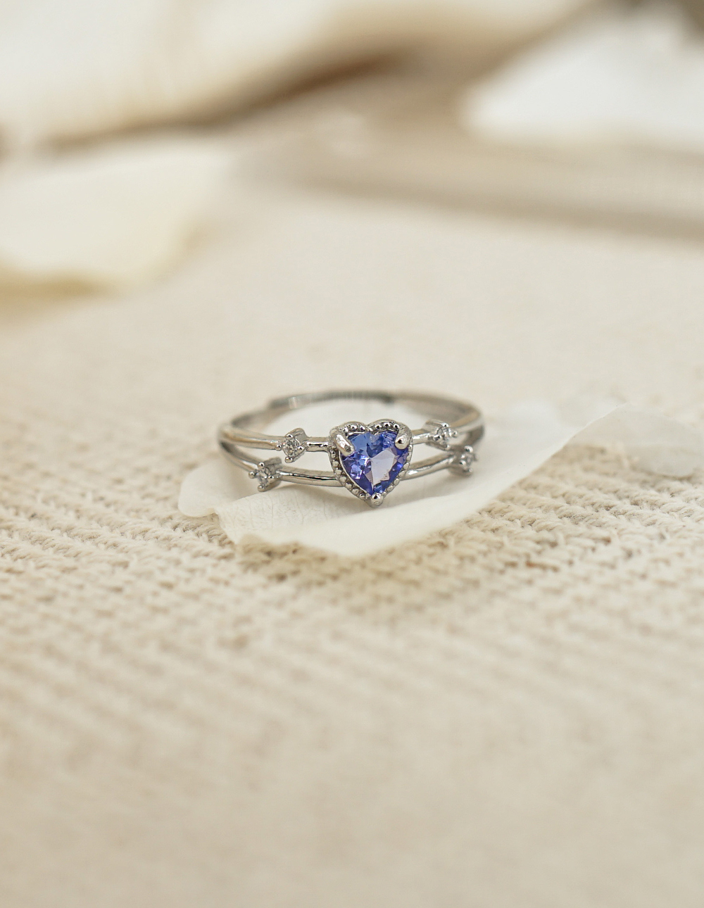 925 純銀雙排坦桑石可調式戒指