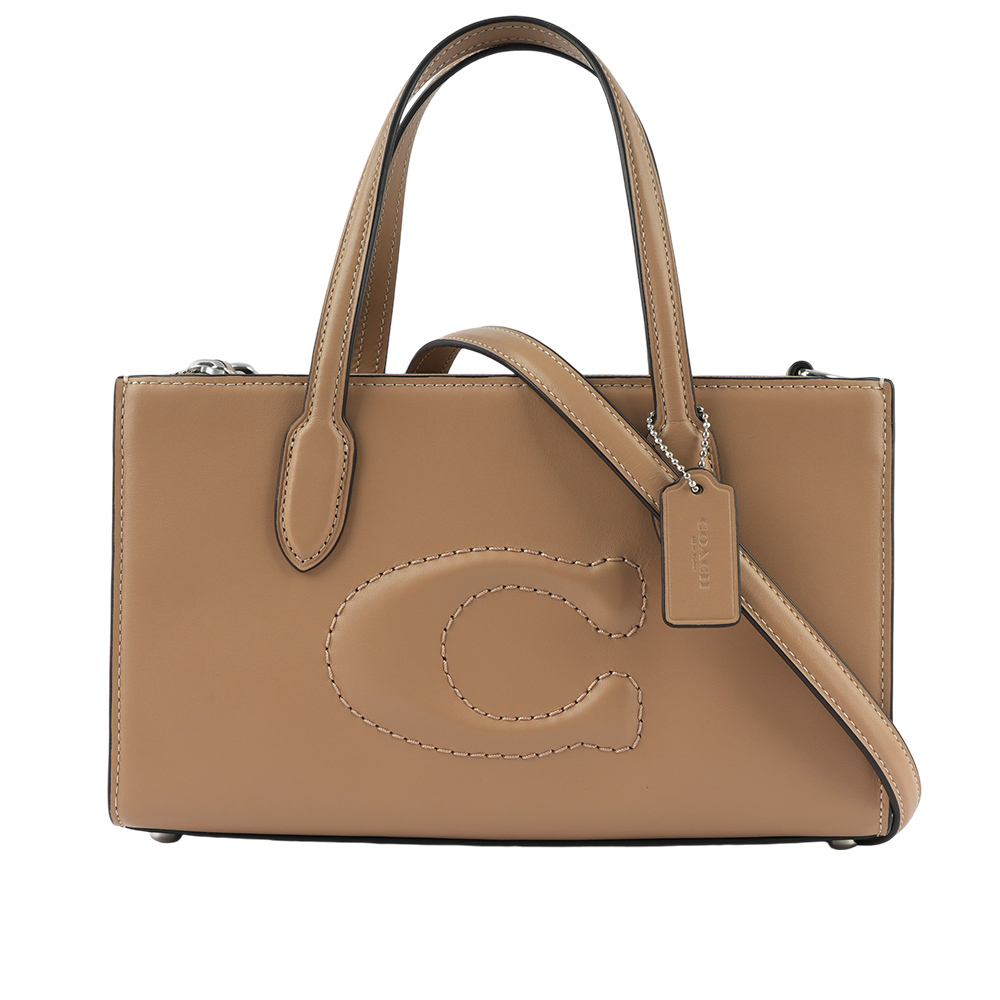 【COACH】Nina 銀釦縫線標誌小牛皮手提/斜背二用包(奶茶色) CR097 SVTP