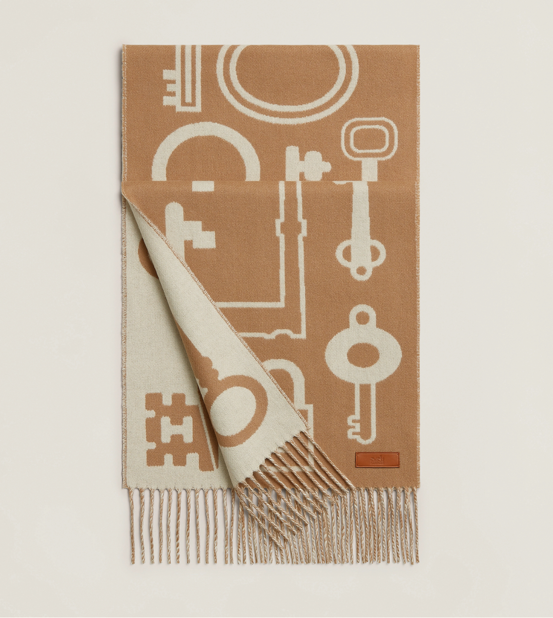 HERMES Casaque Porte-Clefs muffler camel / blanc 頸巾 圍巾