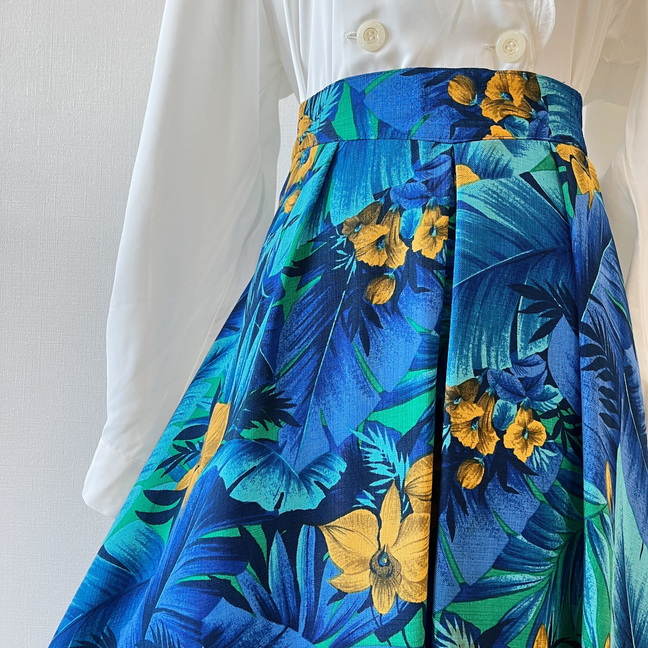 奪目藍色熱帶雨林古著半裙