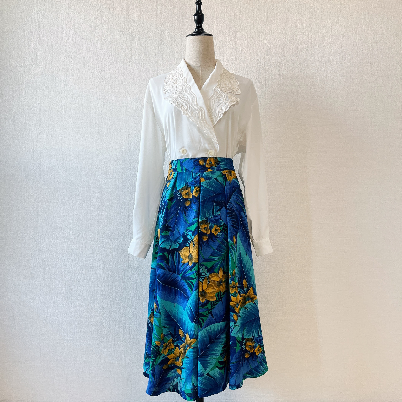 奪目藍色熱帶雨林古著半裙