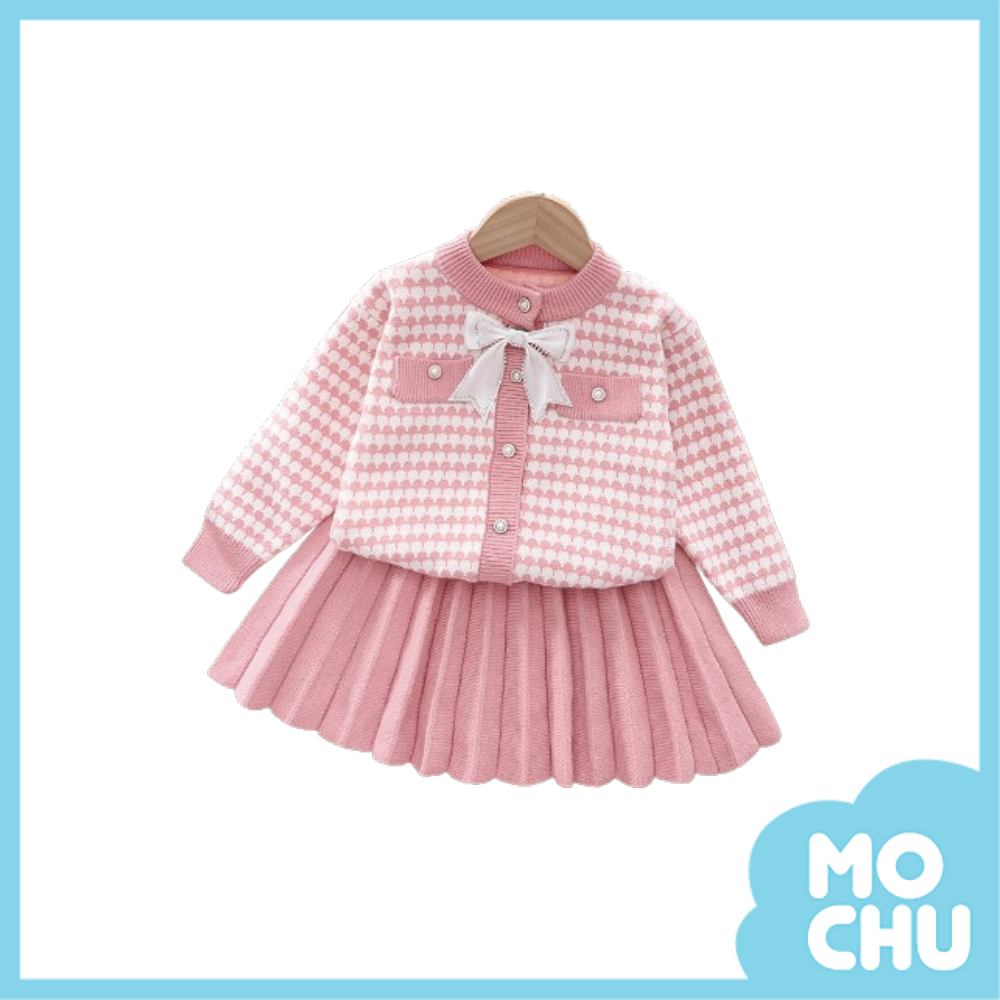 蝴蝶結小香風百褶裙套裝(二色)