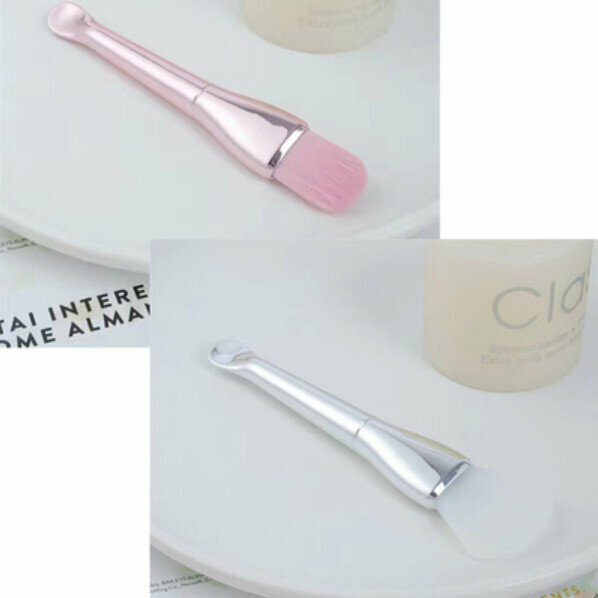 Hot recommendation (2 pieces) facial mask brush (rose gold soft bristles + electroplated silver silicone)