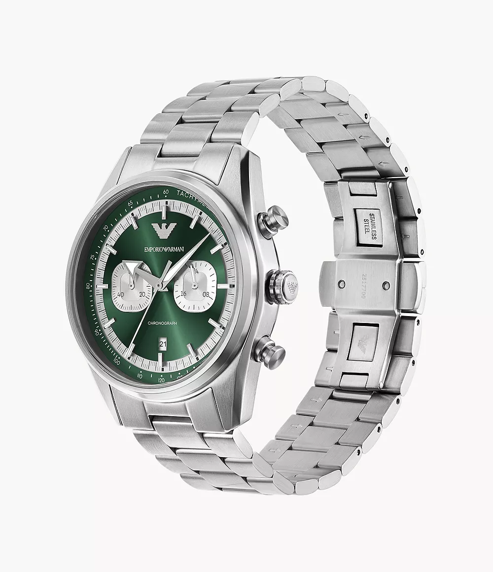 萬年鐘錶 - ARMANI  亞曼尼  精品腕錶 Mario雋永本色綠色面盤計時男錶 AR11637  錶徑42MM