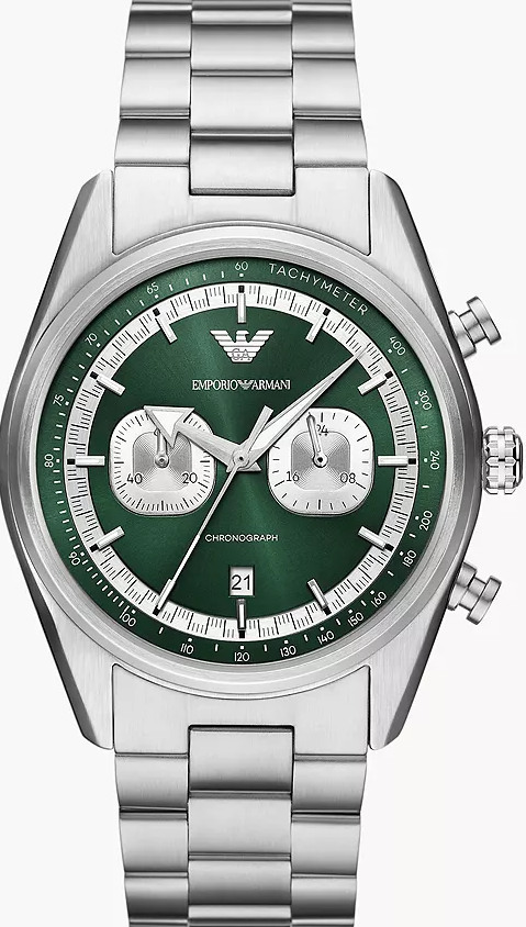 萬年鐘錶 - ARMANI  亞曼尼  精品腕錶 Mario雋永本色綠色面盤計時男錶 AR11637  錶徑42MM