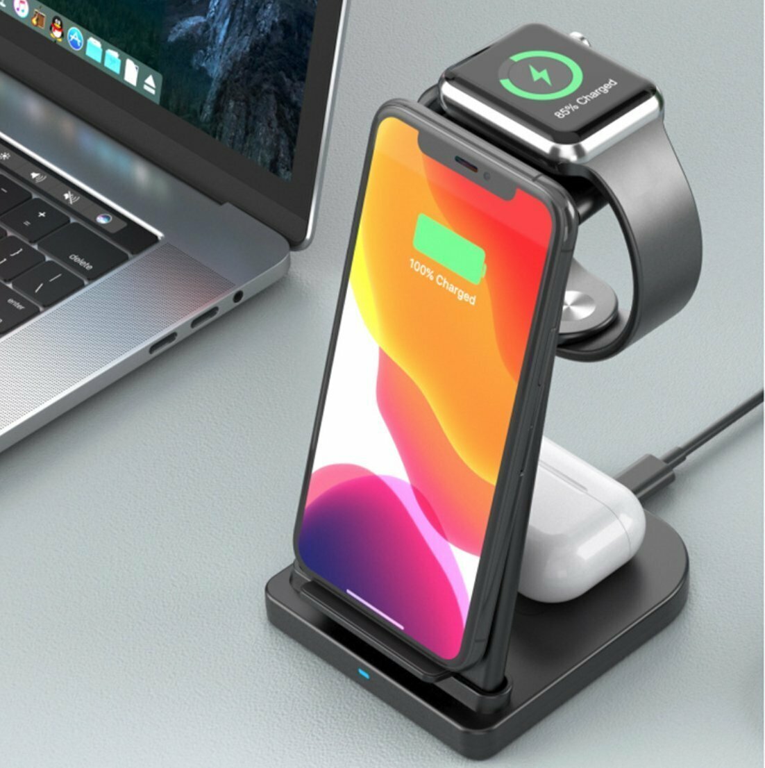 Hot recommendation 3 in 1 wireless charging stand B-12 mobile phone iphone airpods 15W detachable charging pad folding needs to be used with 9V fast charging Wireless Charger charging stand iwatch i