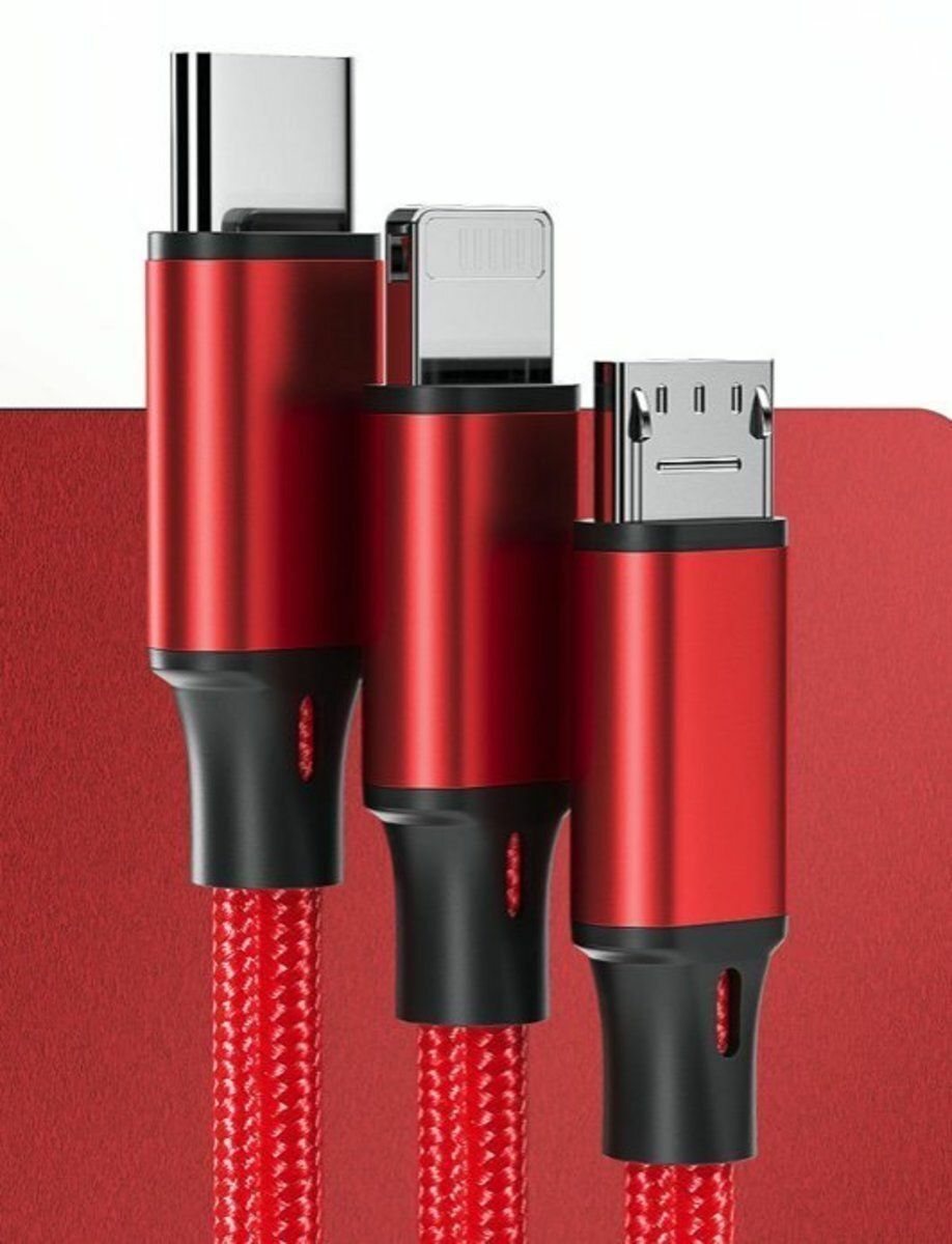爆款3合1 加粗防拉址充電線 iPhone Lightning Android Type C Micro USB 芭蕉扇充電 一拖三 一開三