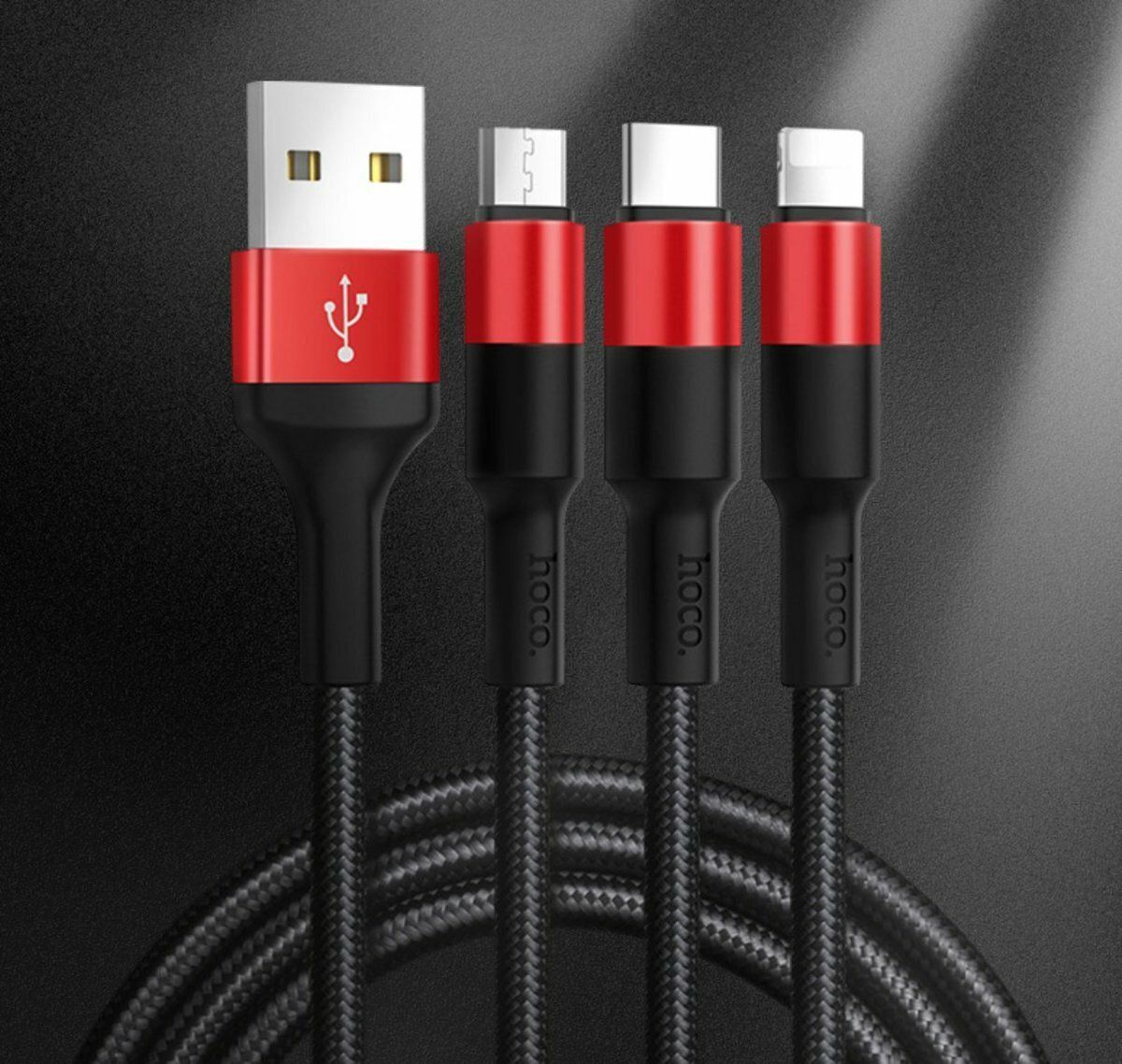 爆款一拖三充電線 1m快充線 安卓蘋果type-c 快速充電編織布藝數據線 iPhone充電線 三合一充電傳輸線 -黑紅色