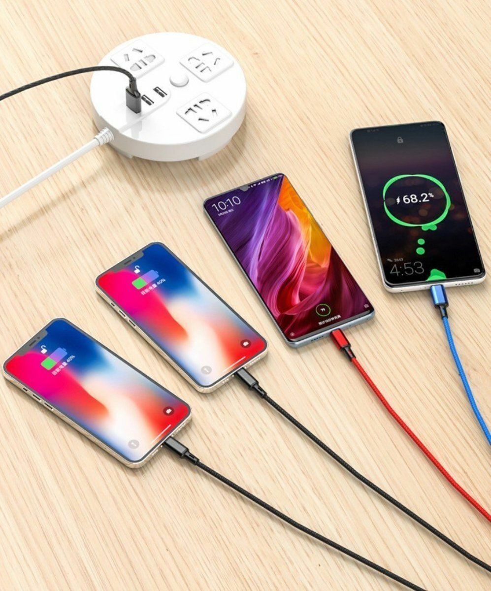 爆款4合1 3A 快速充電傳輸線 (2 x LIGHTNING + Type-c + MicroUSB) 3A CABLE 叉電線 數據線 四合一usb線 多合一充電線 USB叉電線 多頭 多輸出
