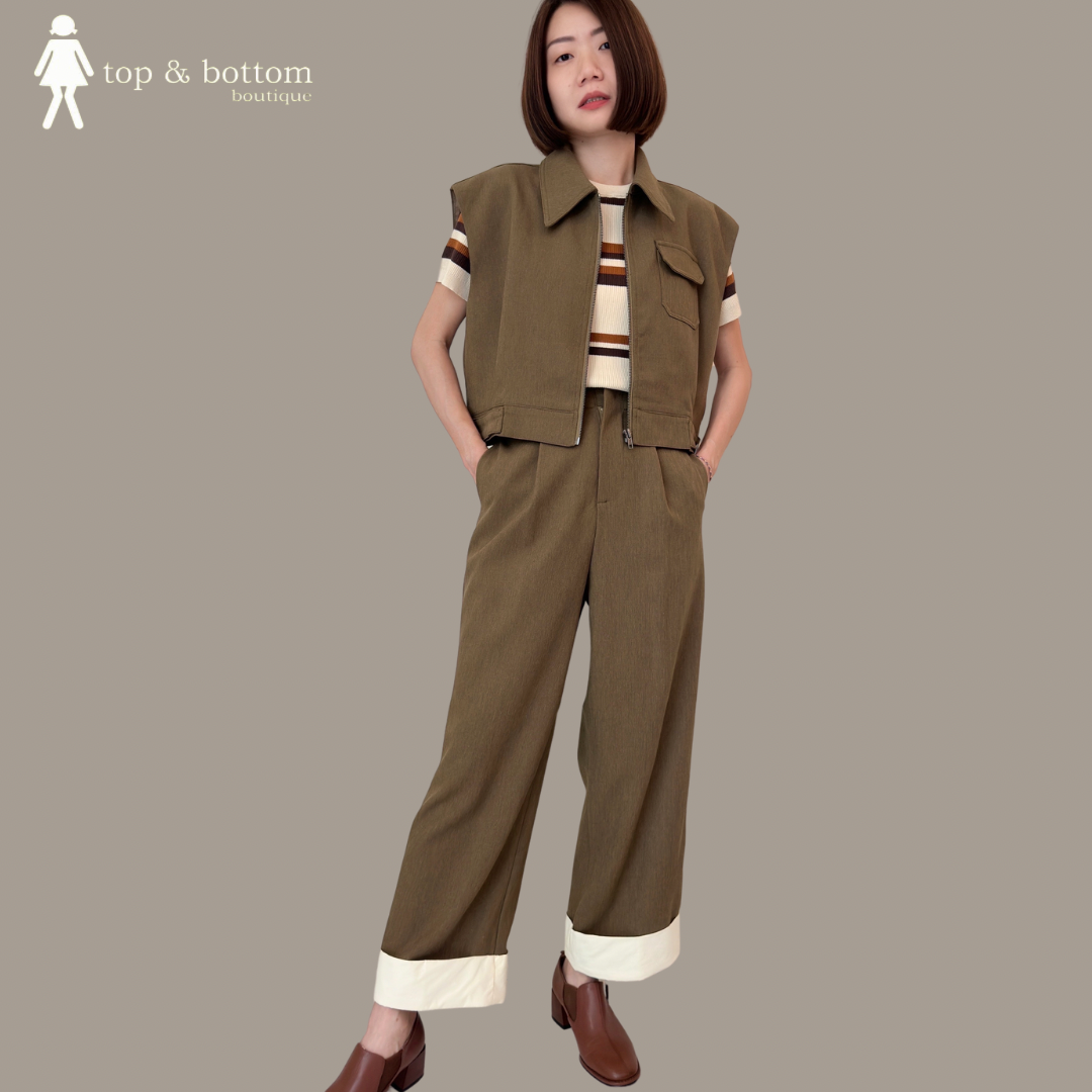 HIGH WAISTED FOLDED HEM WIDE LEG PANT