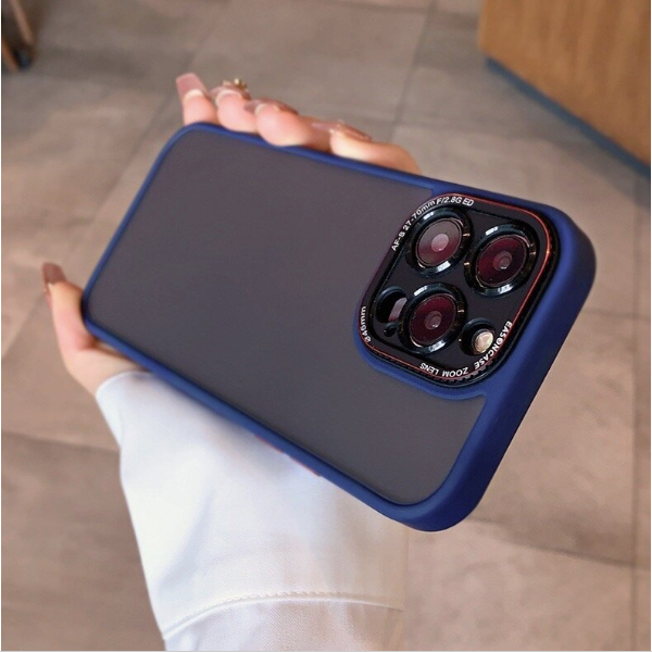 Popular Zengka series iPhone 14 Pro Max frosted lens protective mobile phone case: the perfect combination of fashion and safety-dark blue