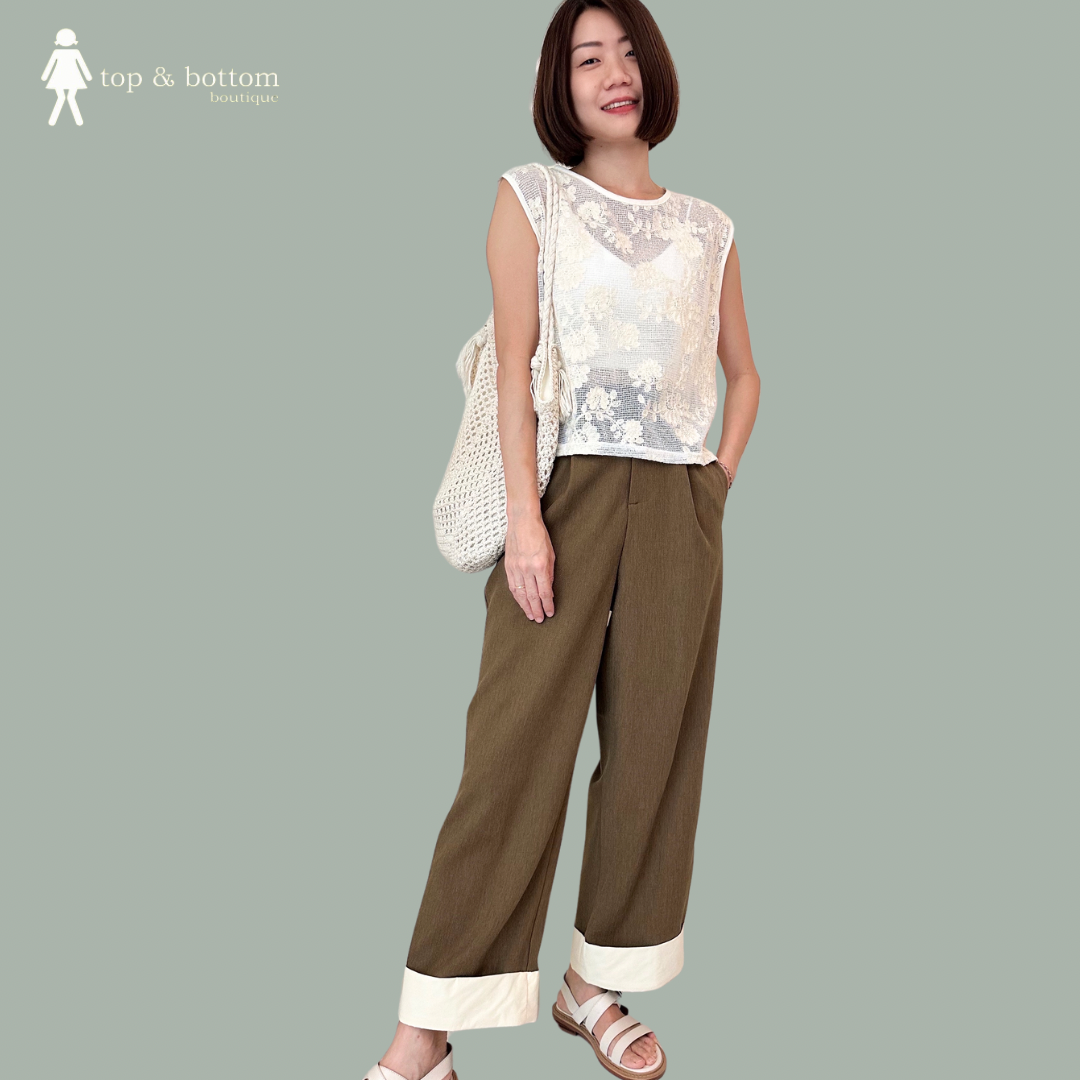 HIGH WAISTED FOLDED HEM WIDE LEG PANT