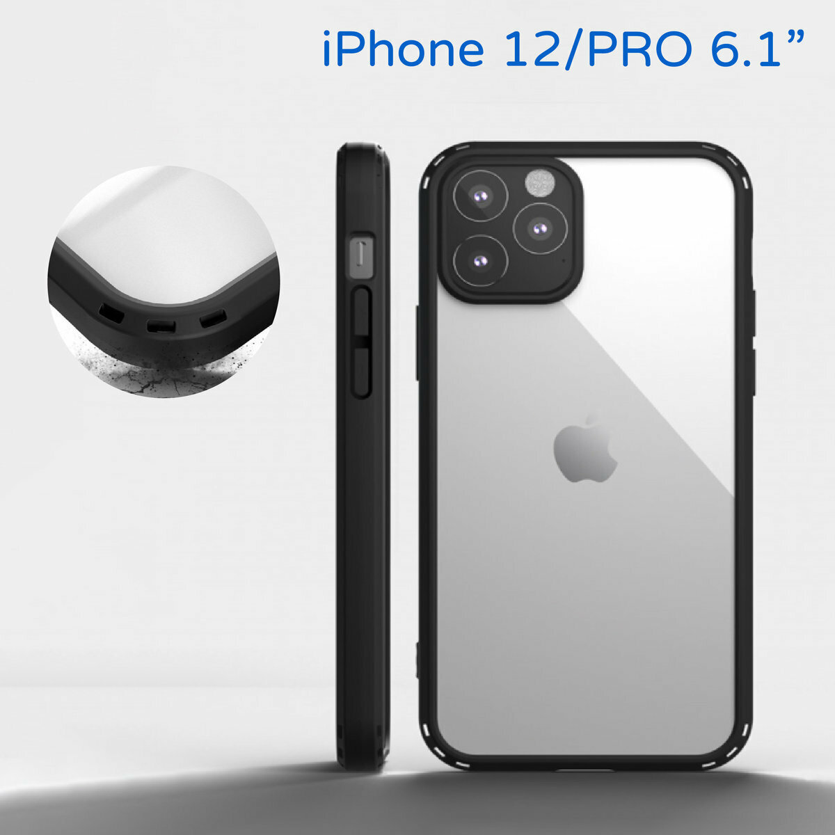New iPhone 12/ 12 Pro (6.1 inches) solid protective case - transparent black edge semi-hard shell phone case
