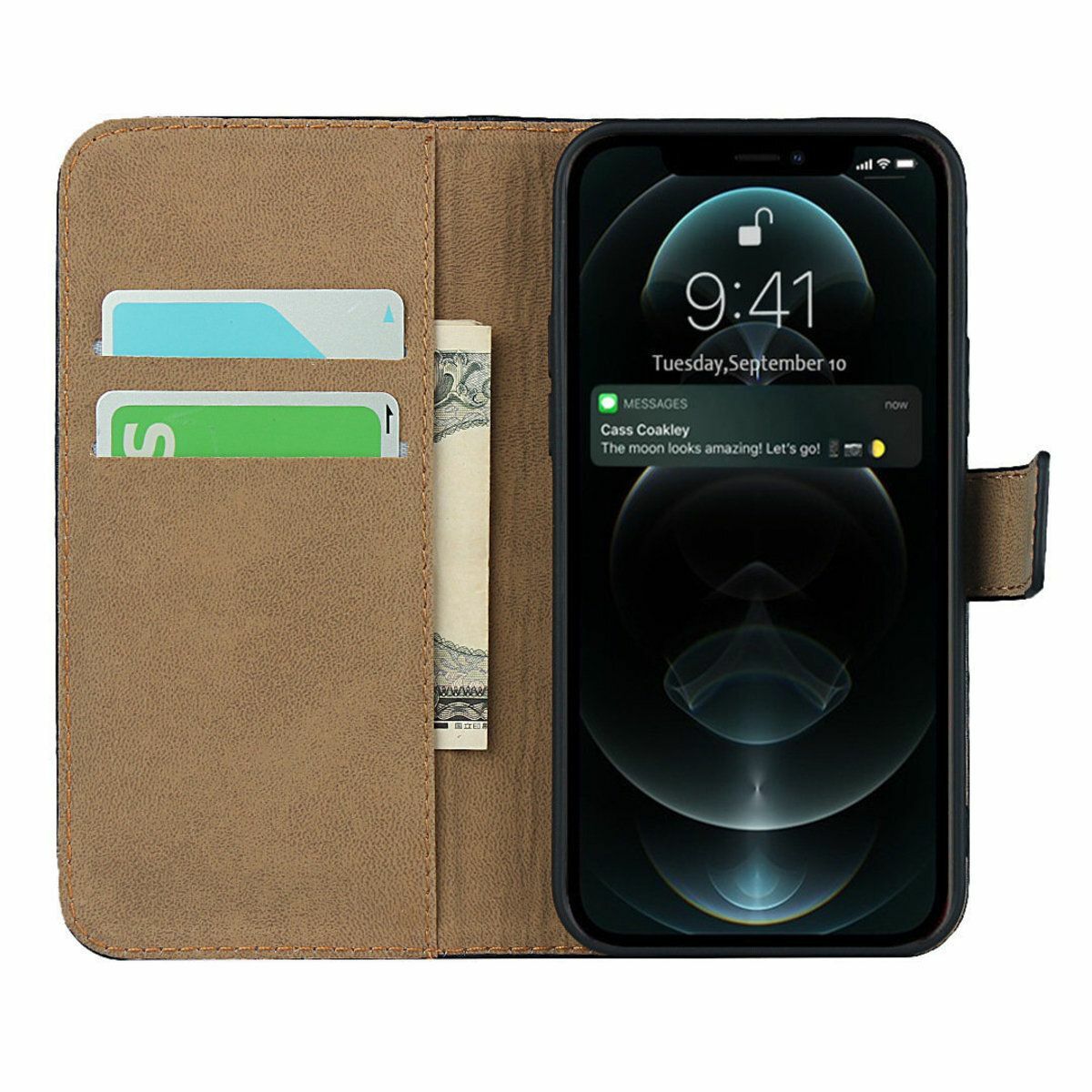 New iPhone 12\12 Pro (6.1 inches) genuine leather card cover flip holder mobile phone case phone case black
