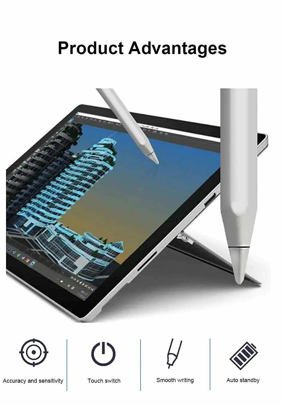 New Apple iPad painting capacitive pen Apple pencil replaces stylus, thin-head tablet compatible, active stylus, stylus, capacitive pen, drawing, writing, ultra-fine pen head, rechargeable silicone pen head