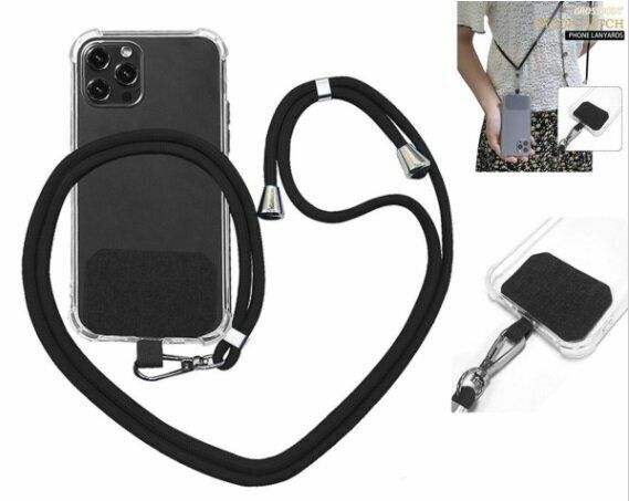 New black mobile phone lanyard, adjustable neck mobile phone lanyard, universal mobile phone lanyard, portable, can be carried on the side