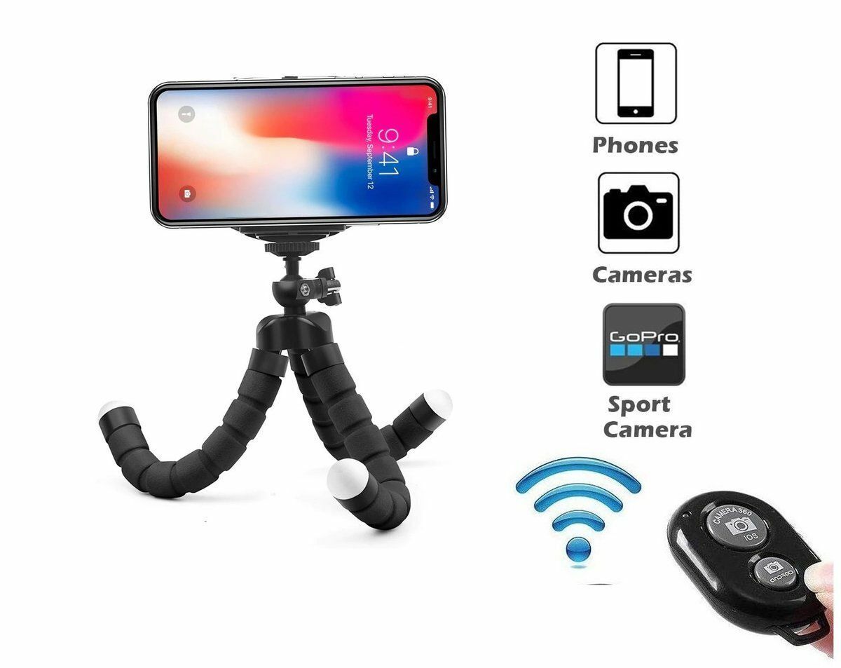 New travel portable selfie device, mobile phone, selfie stick, Bluetooth remote control, camera, tripod