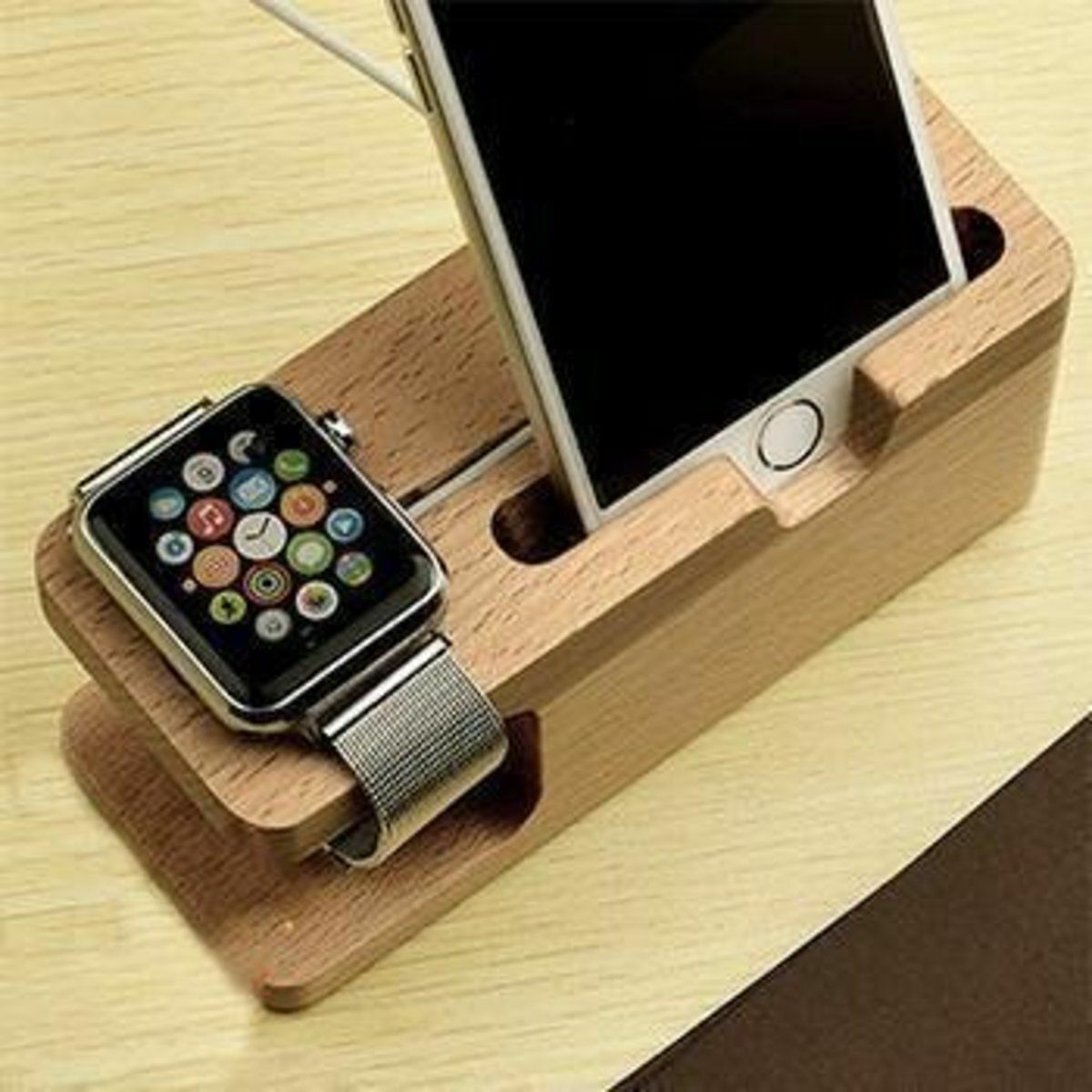 New Japanese iPhone + Apple Watch Charging Storage Bamboo Stand Stand Mobile Phone