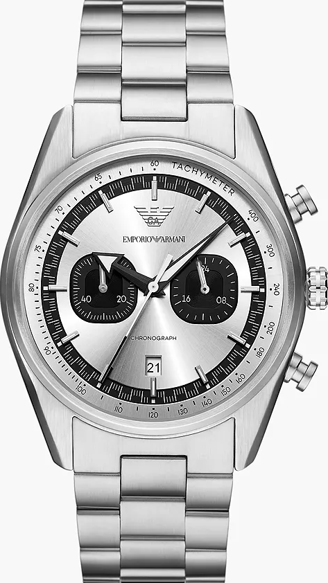 萬年鐘錶 - ARMANI  亞曼尼  精品腕錶 Mario雋永本色白面盤計時男錶 AR11636  錶徑42MM