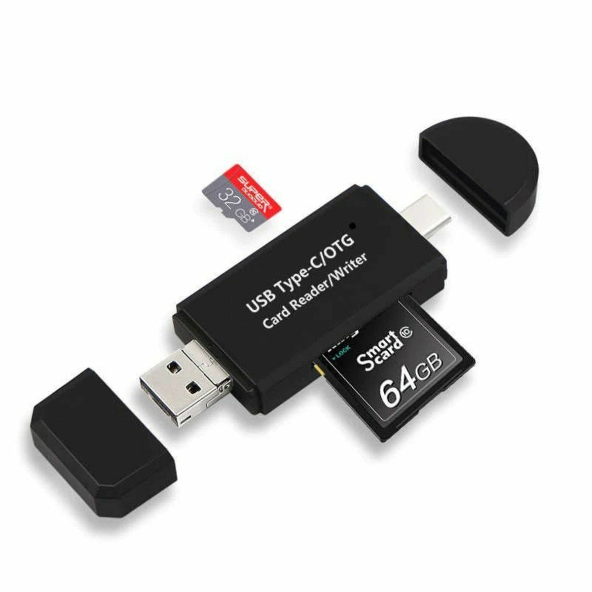 Hot selling USB Type-C Micro USB three-in-one card reader OTG memory card adapter for SD Micro SD TF card