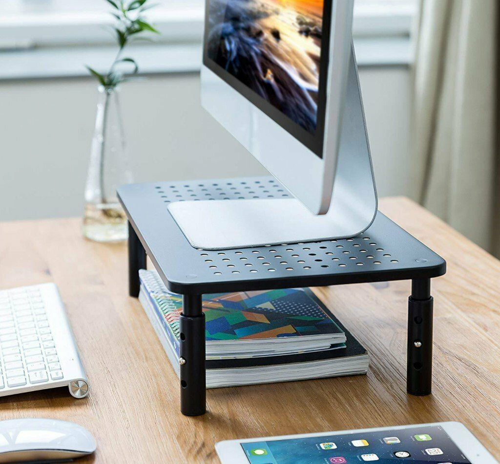 Hot selling tool-free installation height three-level adjustable hole plate cooling computer monitor elevated stand iron computer screen stand IMAC stand