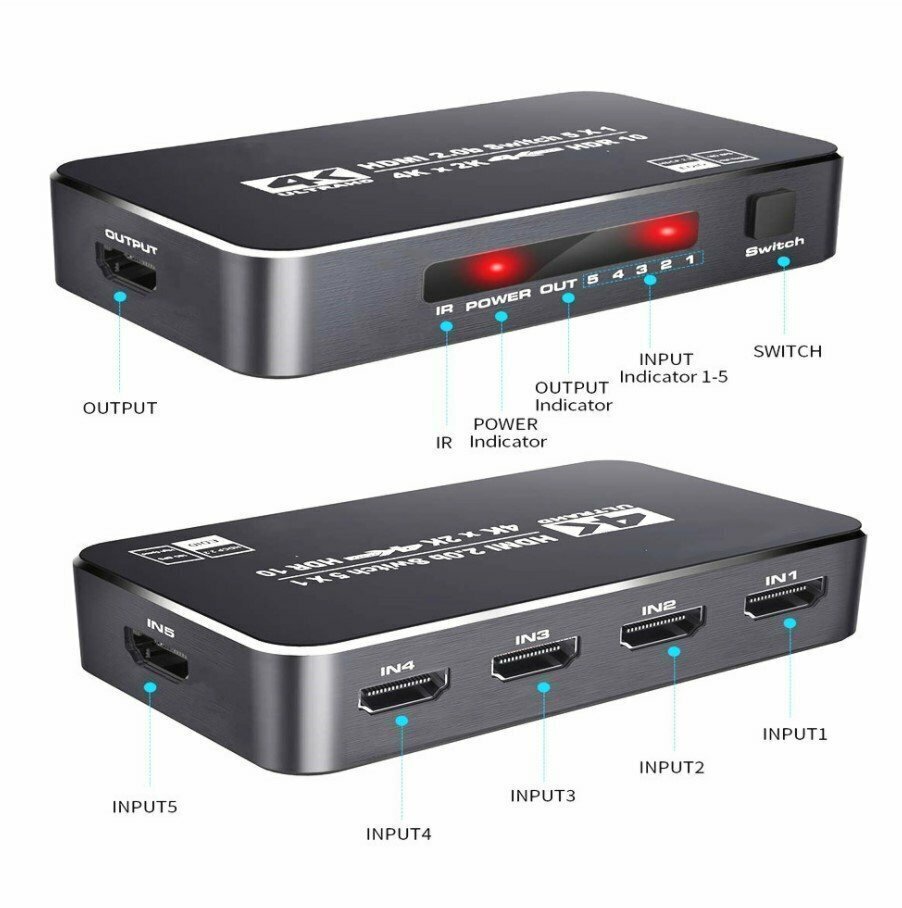 熱賣5合1輸出HDMI Switch 4K @ 60Hz超高清HDMI切換器 (無線遙控, 一件) PS4 PS5 XBOX
