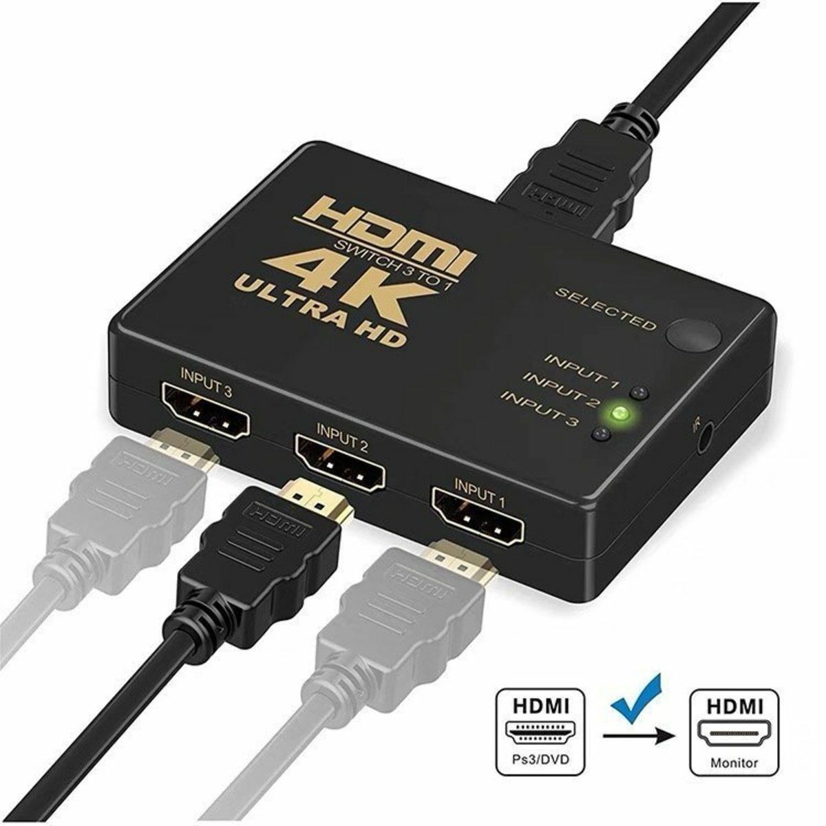 熱賣HDMI一開三帶遙控分綫器轉換器 一拖三 Xbox PS5 Switch