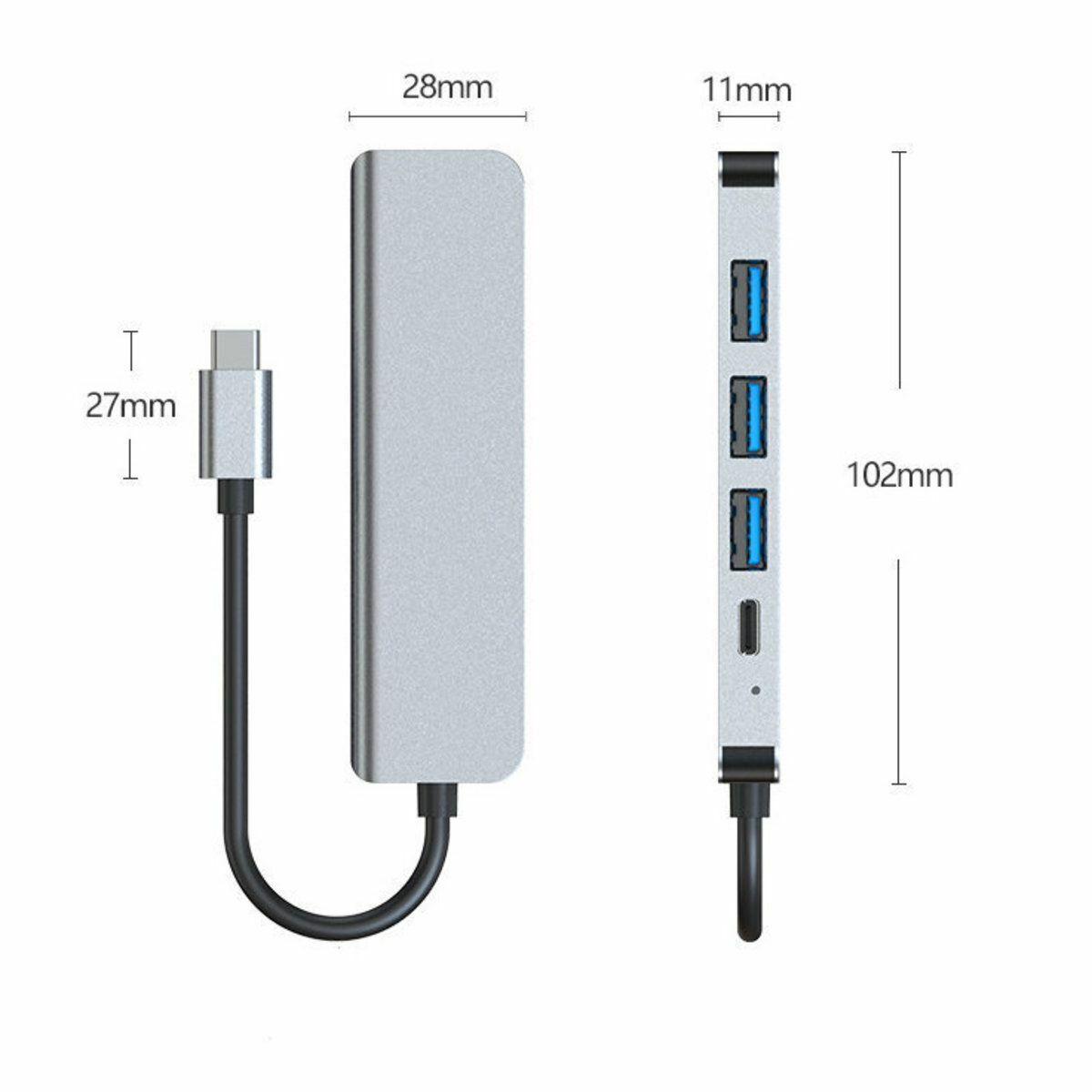 Hot selling 5-in-1 PRO Hub for TYPE C USB-C 3.0 MacBook Pro/Air PRO 5-in-2 SlILVER converter expansion artifact portable small five-in-one hdmi PD