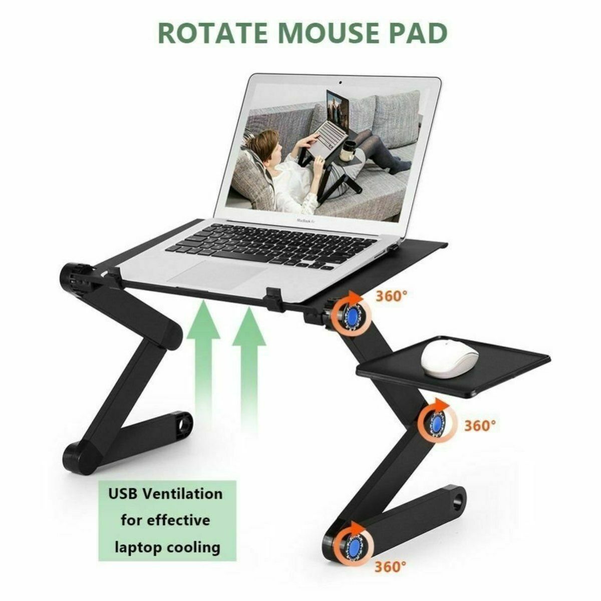 Hot Selling Easy Heat Dissipation Aluminum Alloy Foldable Computer Desk Standard Dual Fans Mouse Board Black Foldable Laptop Desk with Radiator Multipurpose Aluminum Alloy Multipurpose Table Bed Computer Desk Gray or Black. Random delivery