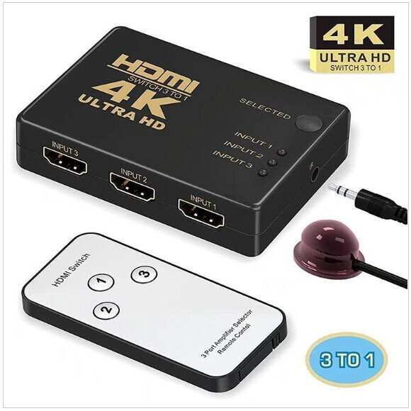 熱賣HDMI一開三帶遙控分綫器轉換器 一拖三 Xbox PS5 Switch
