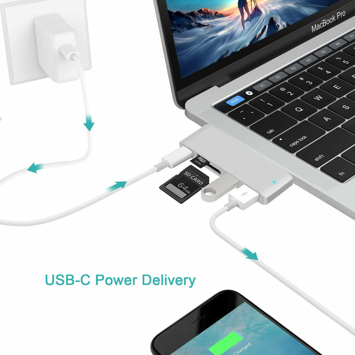 Hot Selling 5-in-1 PRO Hub for TYPE C USB-C MacBook Pro/Air PRO 5-in-1 SlILVER Converter Expansion Artifact 5-in-1