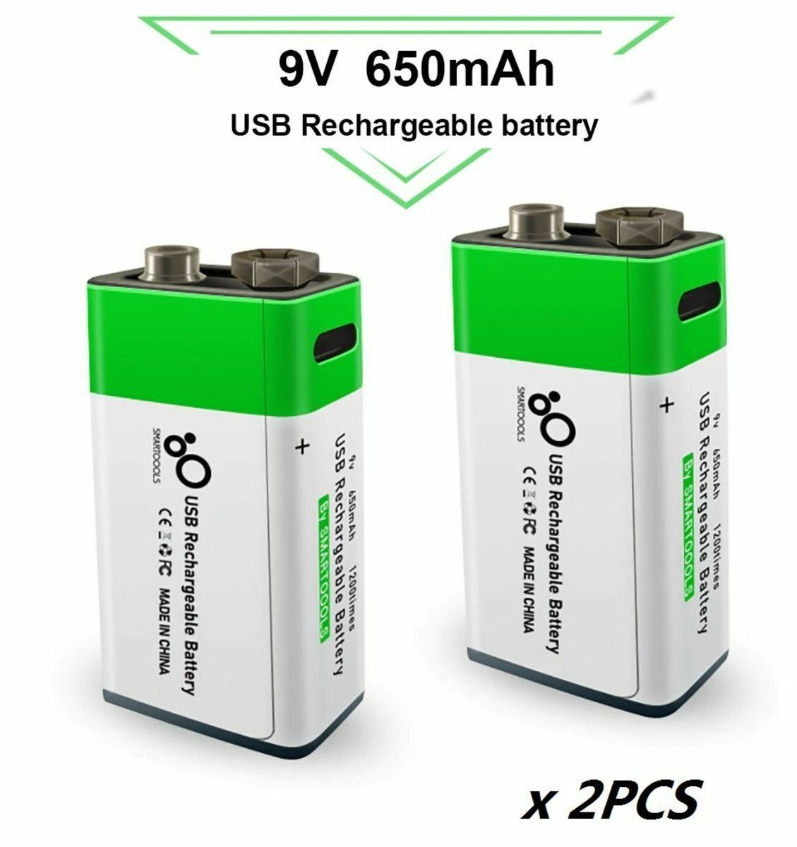 Hot Selling Smartools - 2x Type-C USB Plug 9V Rechargeable Battery Set Li-ion 650mAh