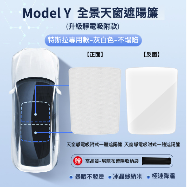 Hot Selling Model Y New Electrostatic Adsorption Insulated Sunshade (Gray White)